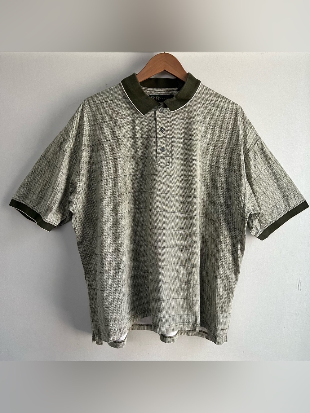 Vintage R&R Casual Men’s XL Green Geometric Short Sleeve Polo Shirt 100% Cotton